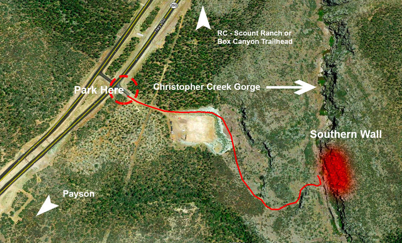 Map to Christopher Creek Climbing Area