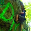 Playing around on "Frosted Flakes" earlier this summer before the Southwestern PA Climbing Coalition removed all of the graffiti (THANK YOU!!!). 