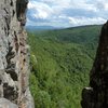 Looking out at the valley from midway up the chimney of P2