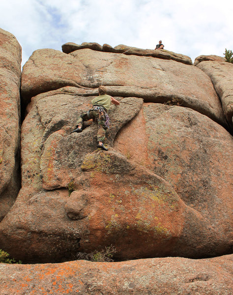 Greg Handelman, belayed by James Mullins, on "The Bunny." 31 August, 2015.