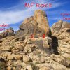 SW side of Alf Rock looking from the Hoodie. Hercules Foot is NW of Alf and Fairview Dome is above to the NE.
<br>

<br>
1. Close Encounter (5.12a)
<br>
2. Alien Highway (5.10c)