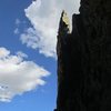 Look up at Petit summit from gully raps