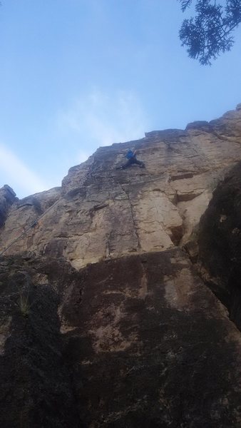 Kyle Peterson just below the crux.