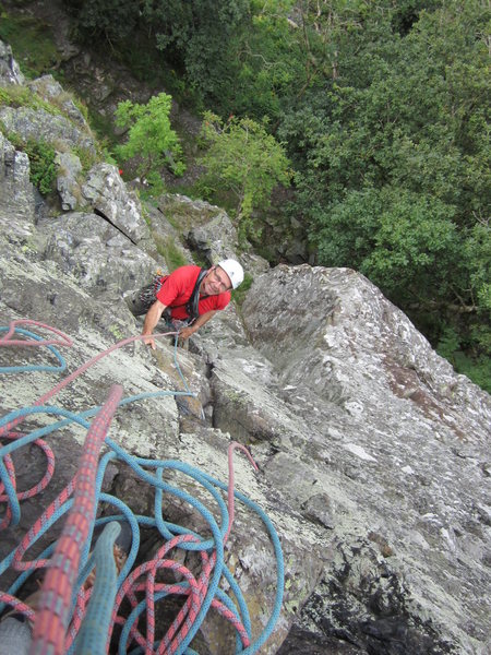 Ron Kenyon coming up lower section of p2  on 60th anniversary of the climb   