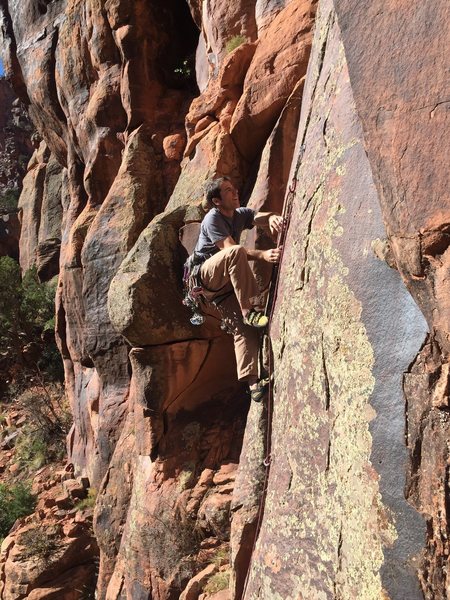 Chris Stewart navigates the entree moves on Superette before on-sighting the route, 10/31/15.