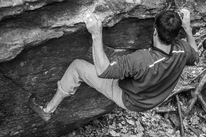 Ryan Webster before the crux<br>
<br>
Photo by Eileen Moran