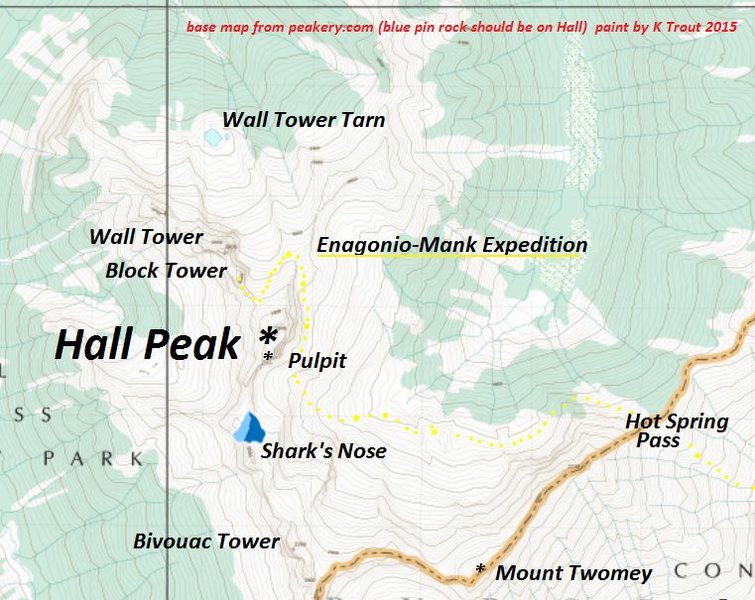 Dewar Creek to Block Tower<br>
Mid-Level Traverse <br>
(estimate in yellow)