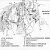 Black Crag . Routes as of 1965 from the Ross/Thompson Borrowdale Guide .Drawing by artist Len Roope