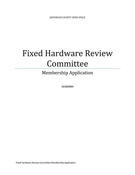 JeffCo Open Space Fixed Hardware Review Committee, Committee Membership Application From, Page 1