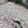 Looking down from the hollow flake that could be used as a belay if roped. Didn't really see anywhere else where gear could have been placed.