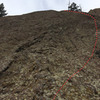 Looking up the final steeper section. Good stances where everywhere until the final 30 feet or so. Right seemed to be the easiest way. The lichen and fragile flakes made this section a bit more thoughtful than it would have been if the rock was clean.