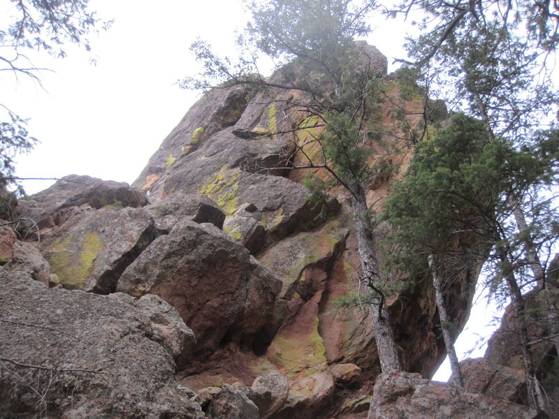 North face of East Sentinel. Chimney/ramp inset in face.