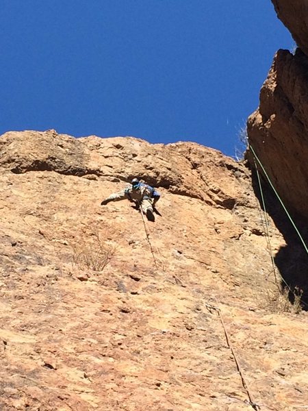 Nearing the upper crux on "B-Line."