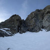 Looking up from the snowfield in the middle of pitch 2.