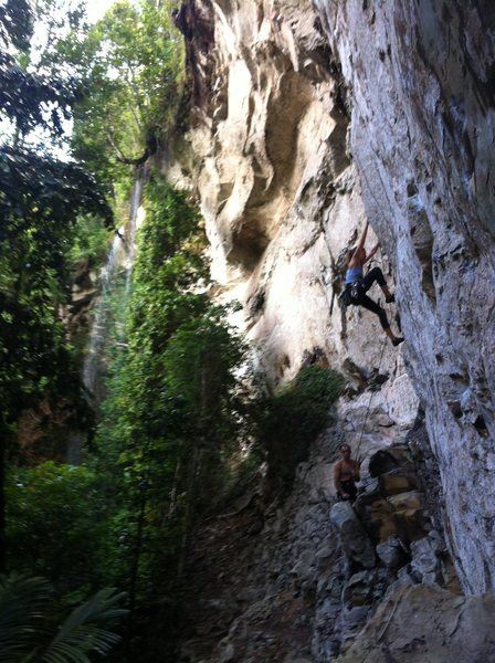 climbing with the waterfall