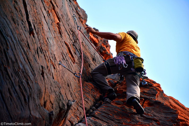 Mel Rivera on "757 2x4" <br>
Link - http://www.timetoclimb.com/climbing/the-black-corridor-sport-climbing-in-red-rock/