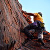 Mel Rivera on "757 2x4" <br>
Link - http://www.timetoclimb.com/climbing/the-black-corridor-sport-climbing-in-red-rock/