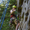 Zach Adamczyk going for the clip while climbing Getting Lucky in Kentucky in Red River Gorge