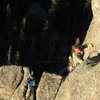 Kyle Rott leading the second pitch, Taylor Lais belaying.