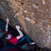 After the first two moves the difficulty eases a bit. From this move to the end is probably around V6 or 7. Photo by Jake Croft