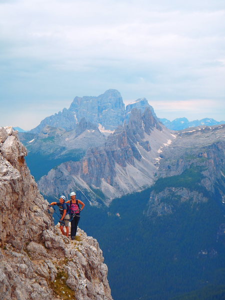 Half way up. Croda da Lago and Pelmo in the distance