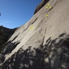 Fluff Boys. Those top 3 bolts only look this close together from the belay. 