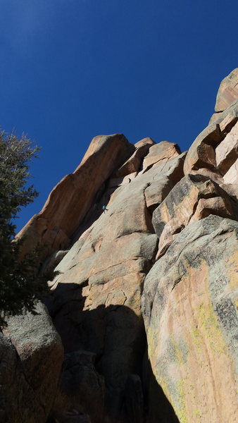 Center Route on Cynical Pinnacle with Mike C. January 23rd. 2016. Fantastic Colorado winter day. Laura and Lee shown here.