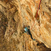 Susan starts the steep finish<br>
Stones of Sysyphus (5.10)