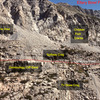 Telephoto showing the different crags along the Ellery Mining Road, including Dinosaur Crag.