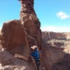 Wild setting on the upper pitches. <br>
<br>
Josh Moreau (in foreground), Tyler, and Fritz (on lead) pictured.