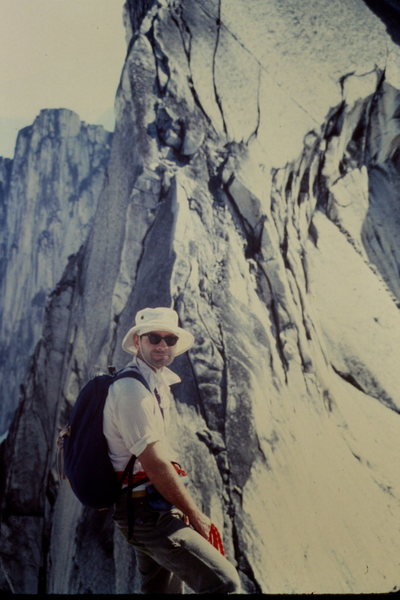 Looks like some jam cracks coming up, eh? (ps- the tie-in is a bowline-on-a-coil around the waist, 1982. Rope is 100 ft of 9mm) Photo by Mary Jane Cross .