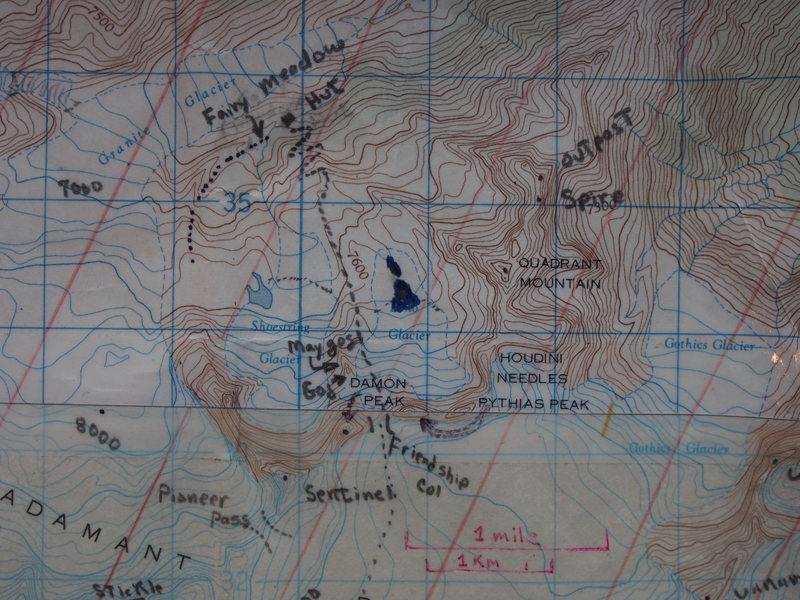 Map: "Close up Map" of Fairy Meadow Area [Red parallel lines are magnetic north lines]