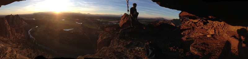 Sunset cave belay panorama