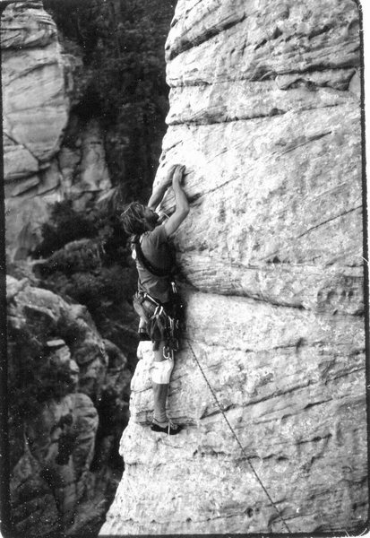 Steve Grossman on the first ascent of Lucky Goes to the Creamery (5.11X). Photo: Larry Coats