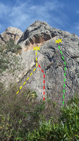 Looking at the lines on the upper right portion of the "corrugated roof" face on Pena de Bernal.