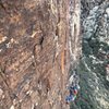 Climber on near the top of the second pitch. 