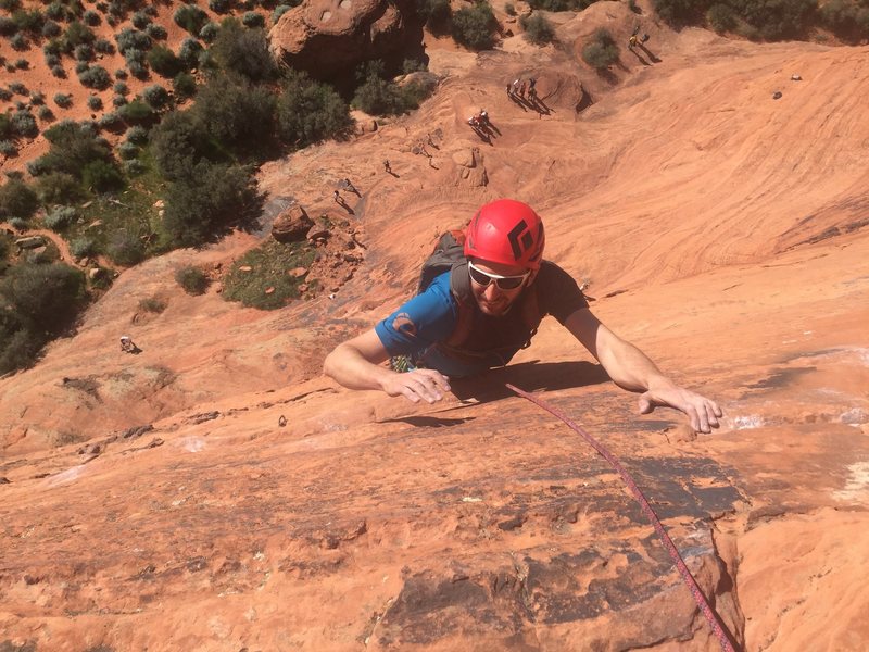 Chris Strouthopoulos nears the top of pitch 2 of Living on the Edge