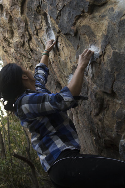 Dana on the starting crimps.