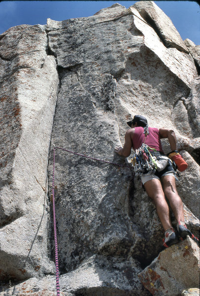 Marc Hill about to lead "Hidden Technology" (5.11a lb) in August 1990