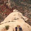 Bayes and Matt at Lunch Box Ledge while I lead pitch 4.