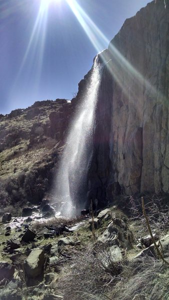 Ephemeral falls on west side of East Quarry due to major snow melt from mesa top. 