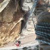 Looking down on Pitch 2, glad I decided to take that extra gear. I felt with the off balance nature of this pitch it was the crux of the route. 