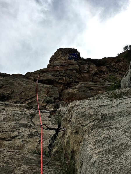 Matty headed up 10a arete. Two bolt lines on this route. We took the right line.