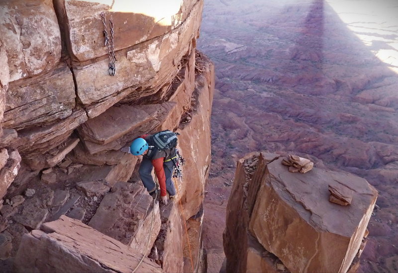 John Schmidt topping out on the last pitch of the North Chimney.