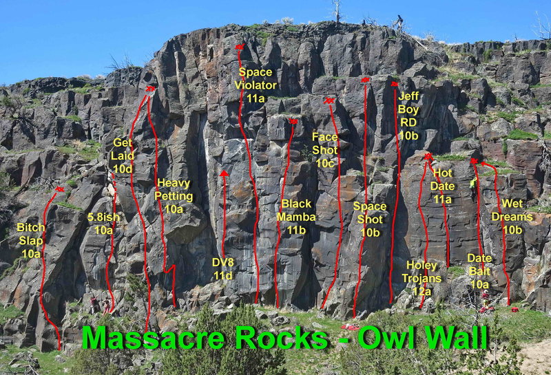 Most of the routes on Owl Wall.