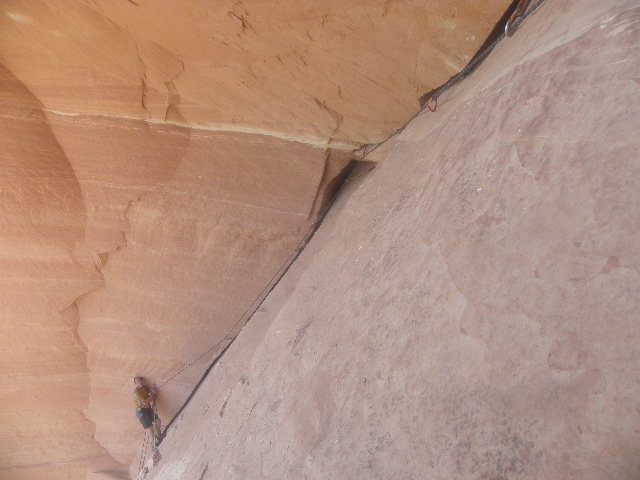 Pitch three....mega.  Arizona 5.9 ++....Joshua Tree 5.8  (just kiddin')...It's a gnarly pitch.  Yeah;..you DO need all those blue camelots.  