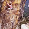 Ed Barry on "Dread and Freedom" (5.12d), Taft Point<br>
<br>
Photo by Peter Noebels