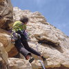 On the Crux pitch in Le Riz au Lait, a nice trad route- 5.10a- in Les Calanques, 