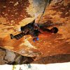 Malcolm Matheson on the Acid Crack (5.12d), Joshua Tree NP<br>
<br>
Photo - Matheson Collection