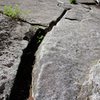 Zig Zag Crack on Pitch 1 of The Big Tree. You could protect it with a #4 if you wanted, but the climbing is easy enough and there are enough alternative gear placements that a #4 is really not needed unless you want the training weight.